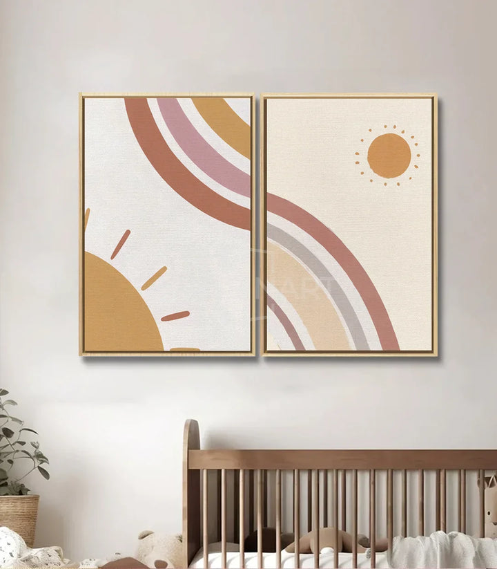 Ambientación decoración habitación infantil con díptico sol minimalista — Massinart