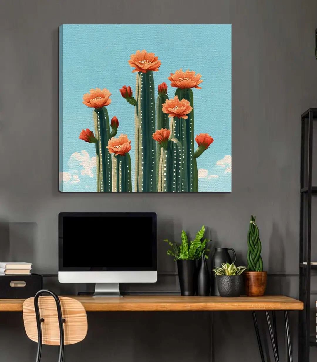 Cuadro Floral Cactus en interior moderno Massinart — decoración salón contemporáneo