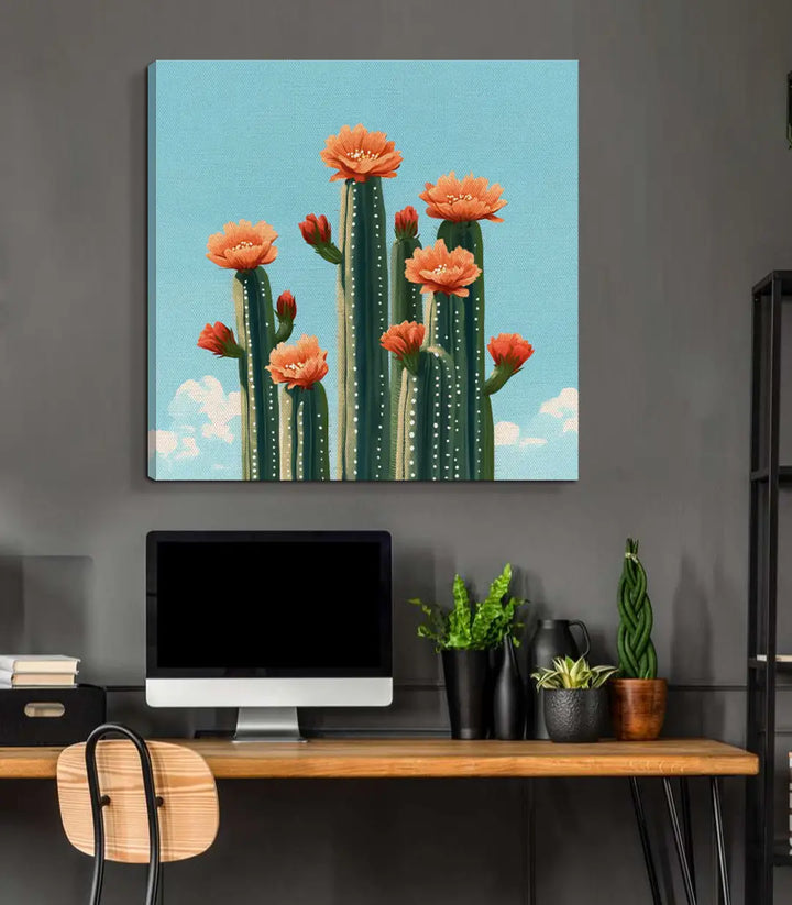 Cuadro Floral Cactus en interior moderno Massinart — decoración salón contemporáneo