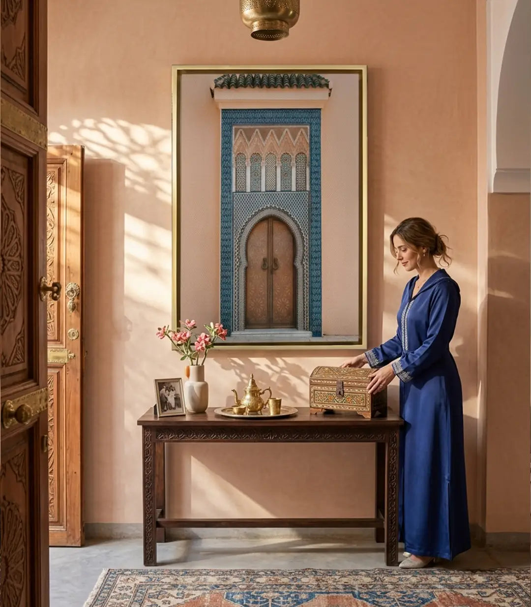 Cuadro Medina Portal en un salón de estilo marroquí, decoración de pasillo riad, Massinart