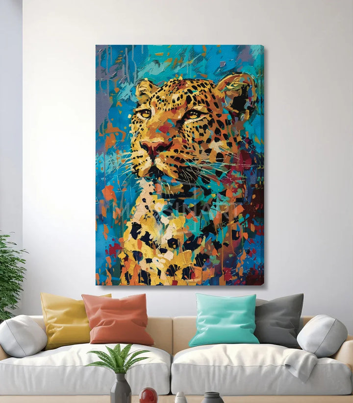 Detalle cuadro leopardo retrato animal expresionista Massinart