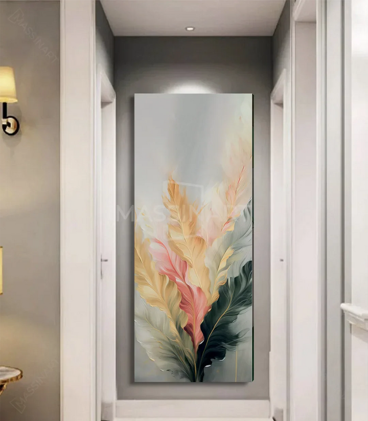 Decoración de pasillo y despacho con cuadro Breeze flores y plumas abstractas — Massinart