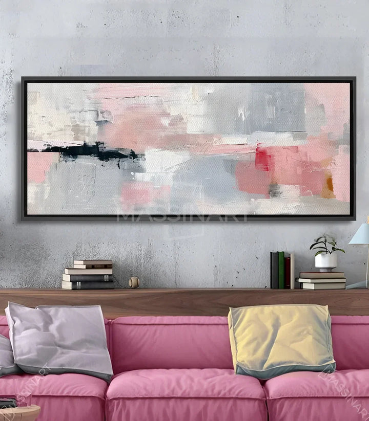 Cuadro abstracto Rosa de Massinart — composición en rosa empolvado, blanco y melocotón sobre lienzo premium