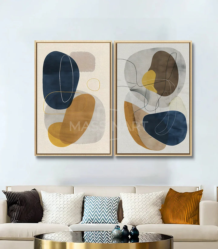 Cuadro Sway díptico abstracto minimalista — ambientado en salón moderno con sofá beige | Massinart