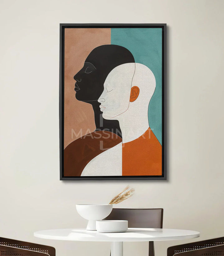 Cuadro Silent Bond perfiles minimalistas negro blanco naranja estilo contemporáneo Massinart
