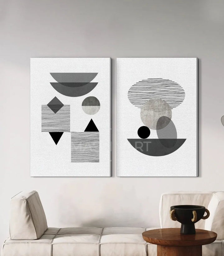 Grey Balance – díptico decorativo gris en despacho profesional