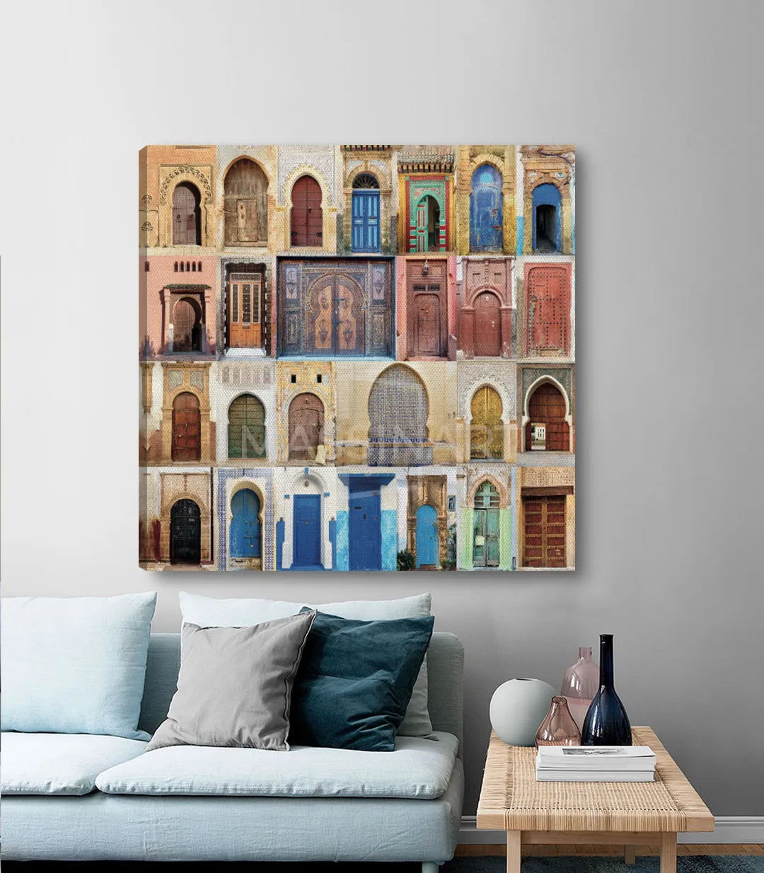 Cuadro cuadrado Puertas de Marruecos en decoración de salón marroquí — Massinart
