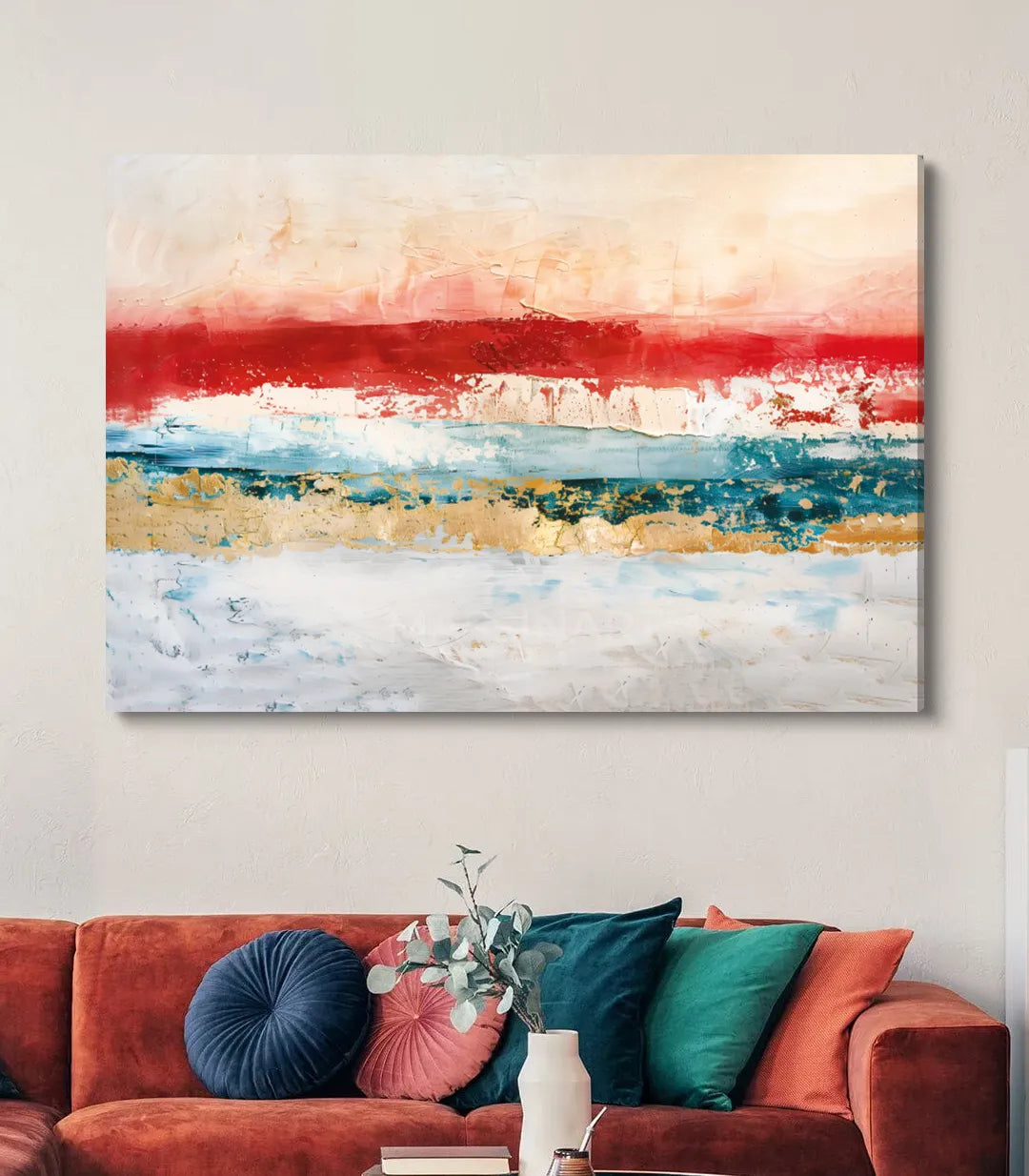 Cuadro abstracto horizonte decorando un dormitorio moderno — Massinart