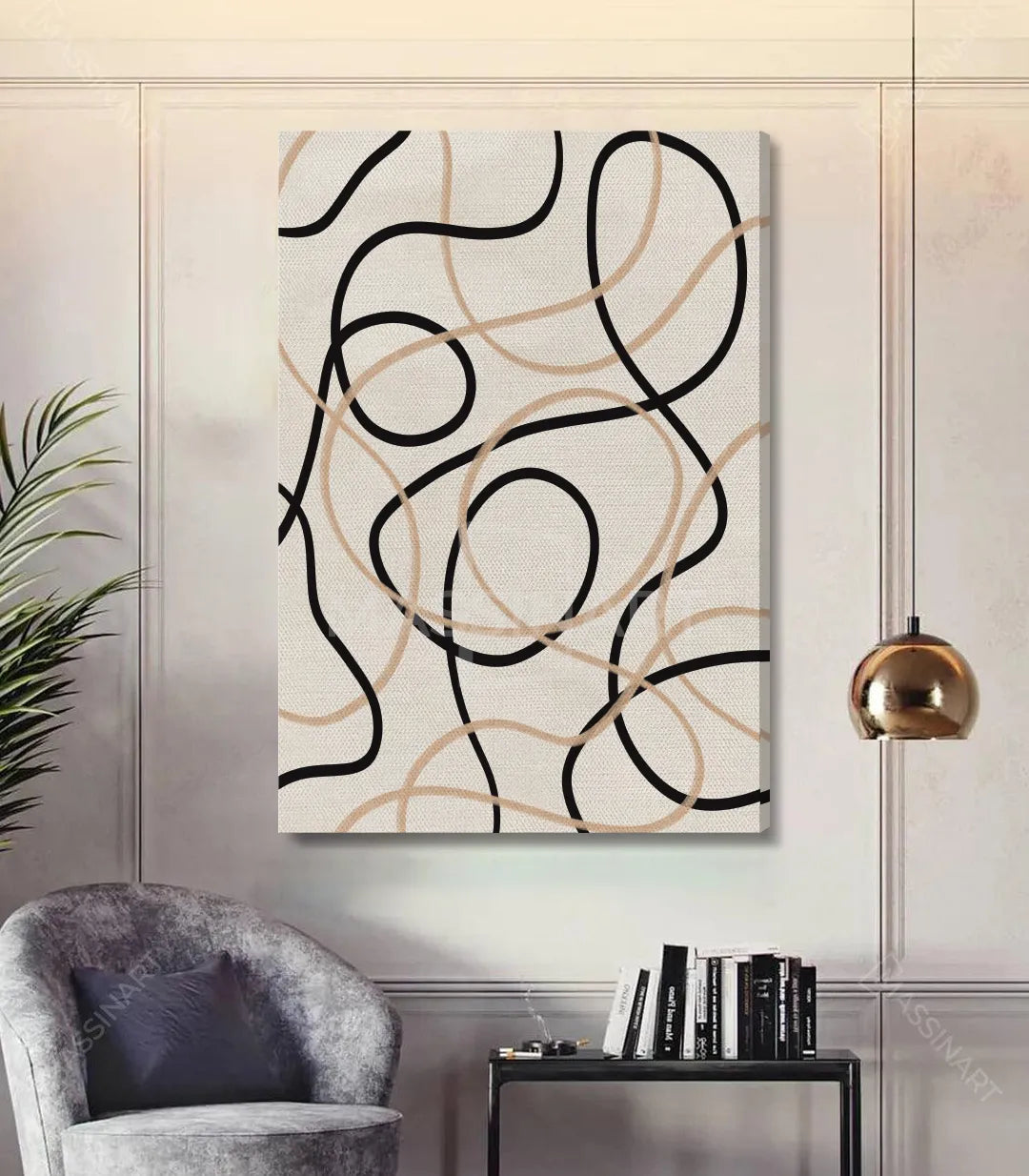 Cuadro Sketch en escritorio contemporáneo, simulación de interior en negro y beige — Massinart