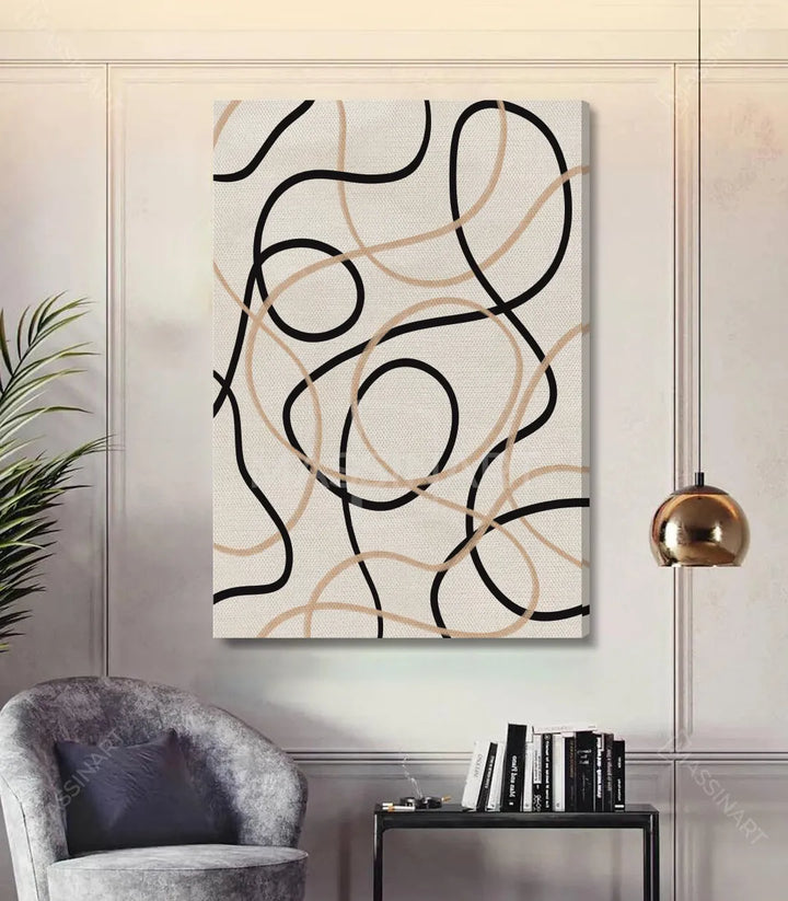 Cuadro Sketch en escritorio contemporáneo, simulación de interior en negro y beige — Massinart