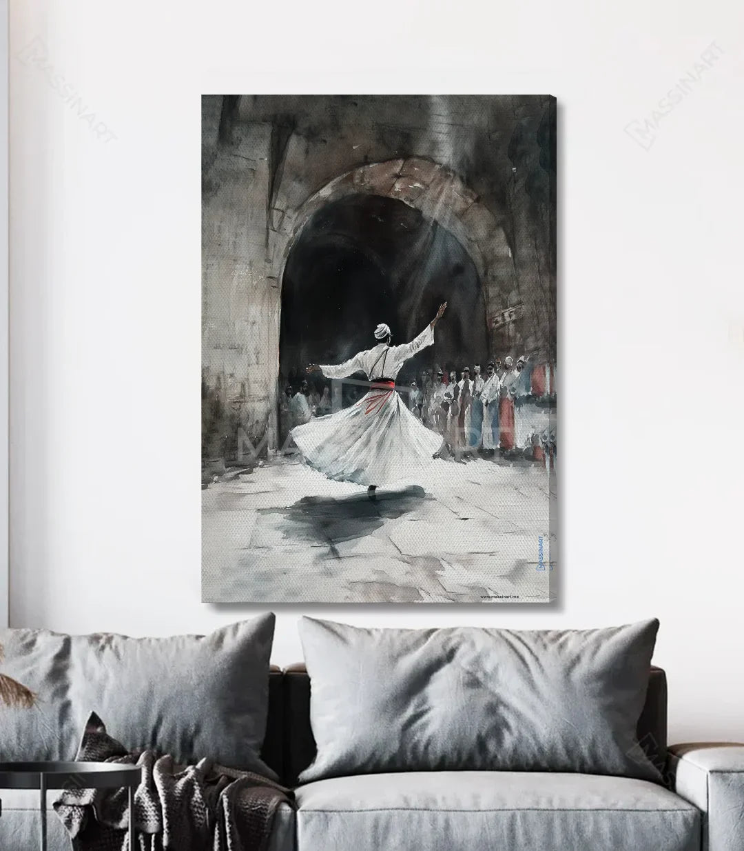 Decoración de pasillo con cuadro espiritual y arquitectura oriental, Massinart