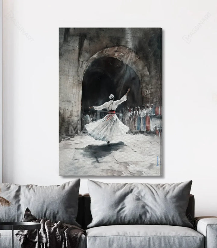 Decoración de pasillo con cuadro espiritual y arquitectura oriental, Massinart