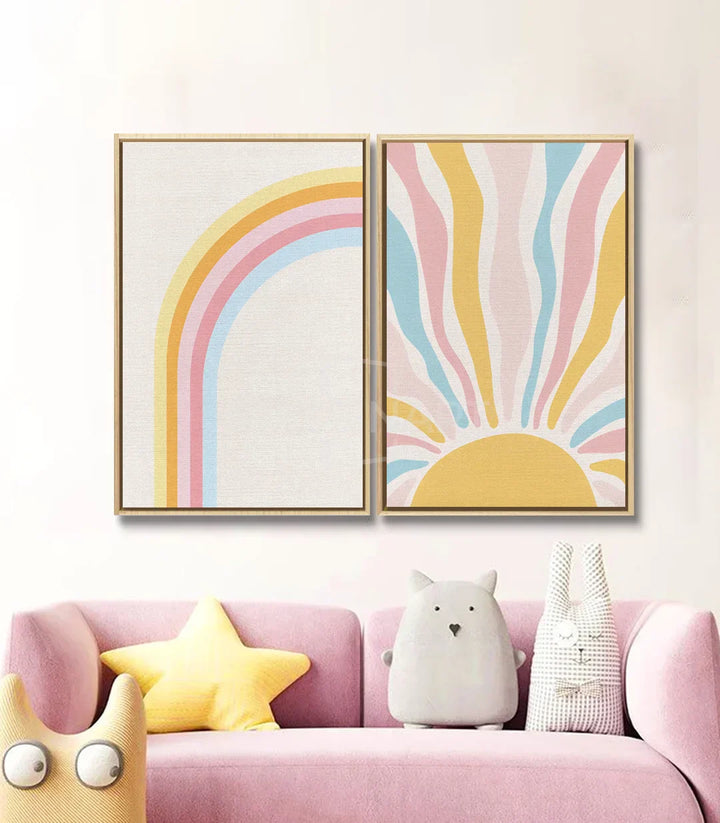 Cuadro Sunny Future díptico arcoíris pastel amarillo rosa azul — Massinart