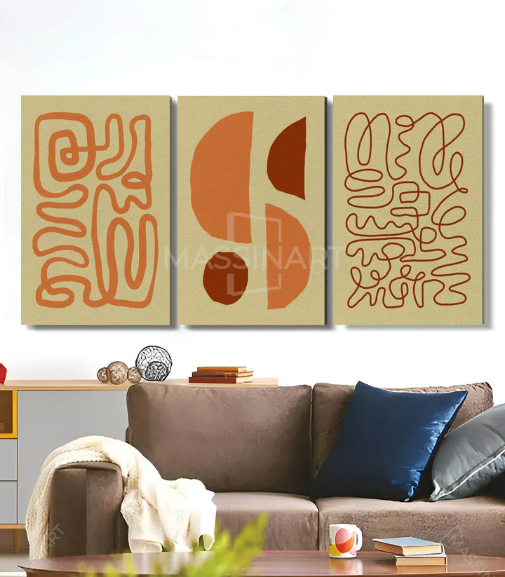 Tríptico Rustic Impressions en salón moderno — decoración minimalista Massinart