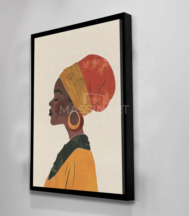 Ambiente comedor contemporáneo con cuadro retrato mujer africana de perfil — Massinart