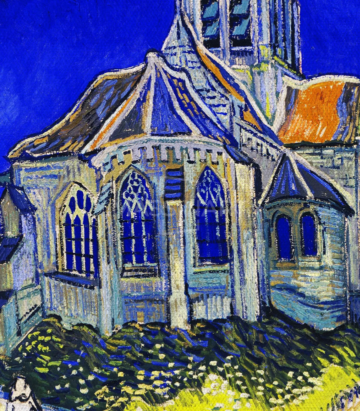 Ambientación hotel o Airbnb con cuadro de iglesia estilo Van Gogh, Massinart