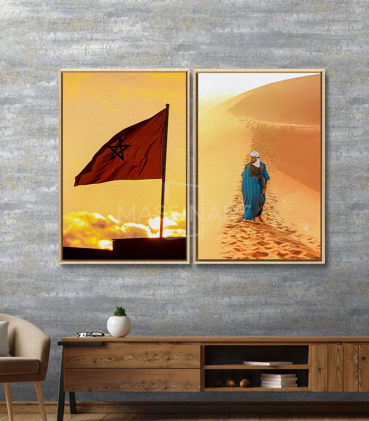 Cuadro mujer tuareg entre dunas ocre — decoración de pared de inspiración oriental, Massinart
