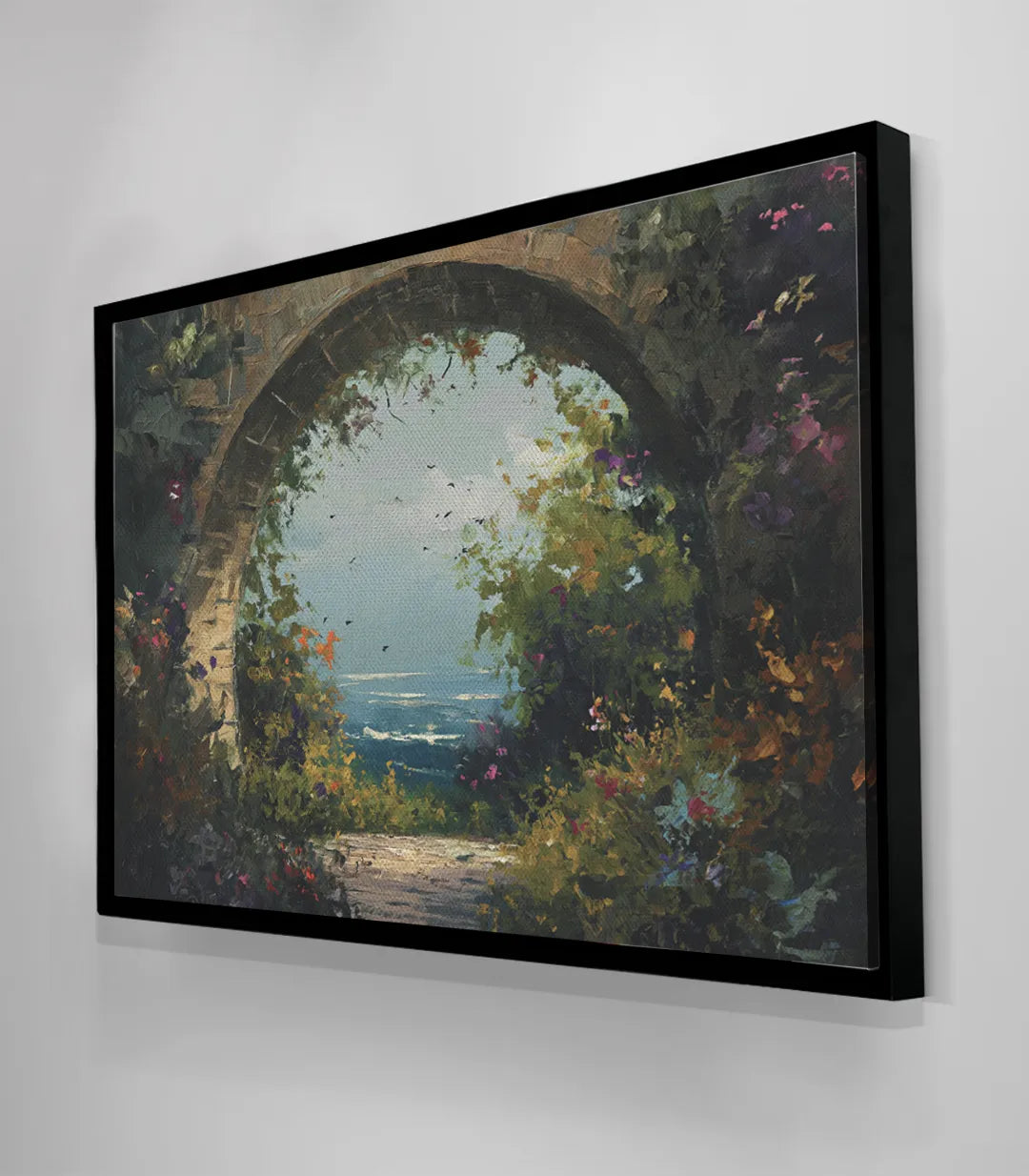 Lienzo decorativo naturaleza paisaje marino con flores, Massinart