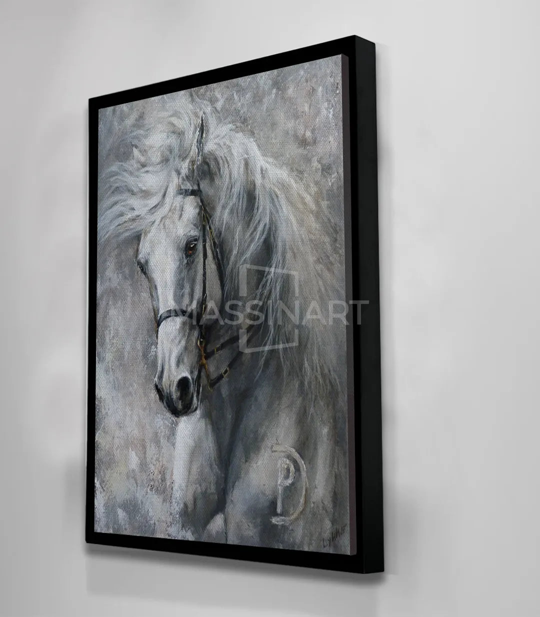 Cuadro retrato de caballo en blanco y negro Massinart — composición decorativa