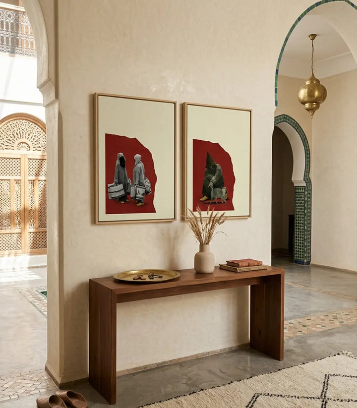 Red Beldi en ambiente de salón marroquí — decoración de pasillo elegante con cuadro oriental, Massinart
