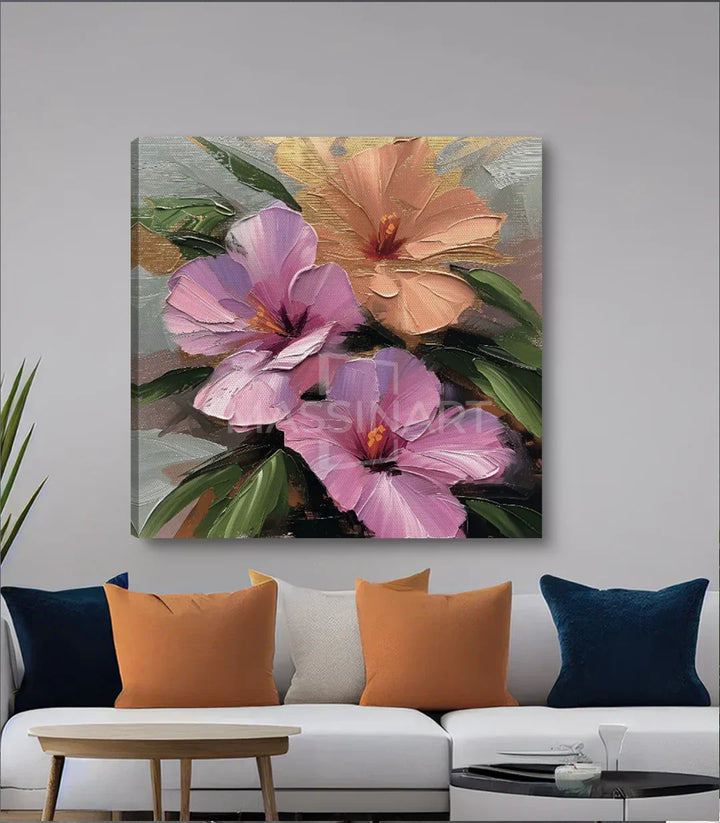 Cuadro Blushing Petals Massinart — detalle textura floral rosas y melocotón