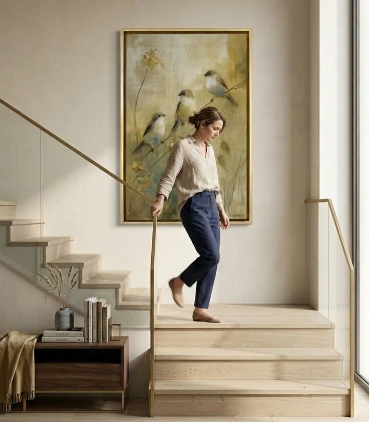 Cuadro Songbirds Massinart en salón moderno — decoración mural escalera estilo minimalista