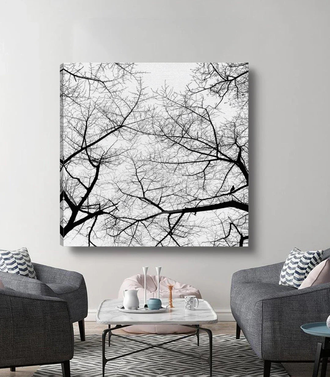Cuadro Branches Fade Massinart en salón moderno — paisaje invernal minimalista