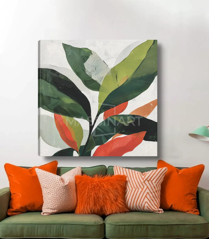 Cuadro moderno hojas estilizadas composición floral Massinart