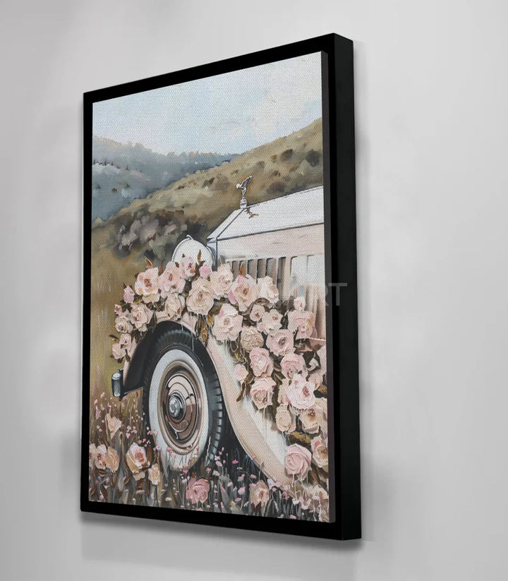 Cuadro coche con flores en ambiente de comedor decoración Massinart