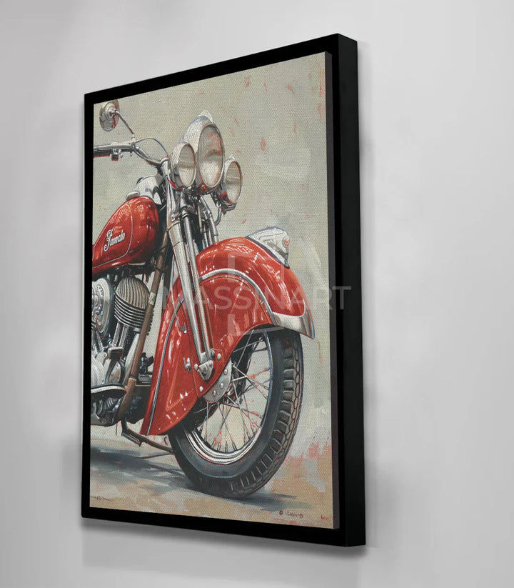 Cuadro moto vintage Massinart — detalle cromado y pintura