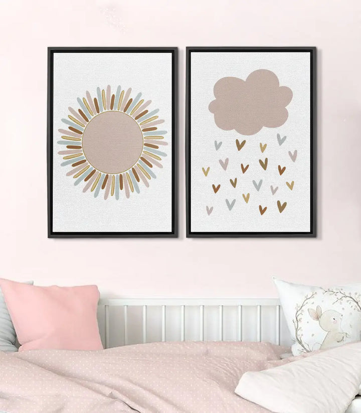 Cuadro Sunny Hug díptico minimalista sol y nube — Massinart