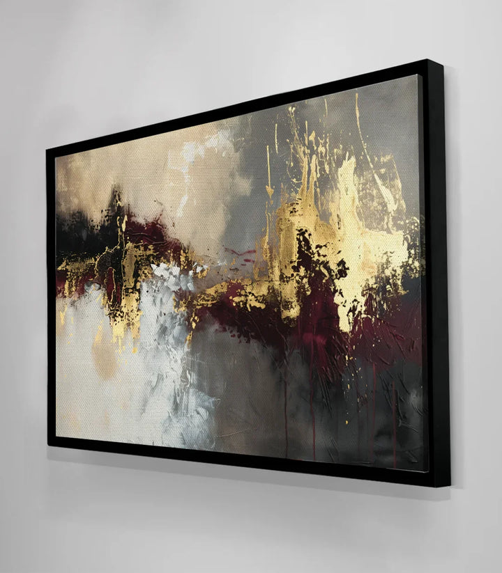 Cuadro Ember Cascade con bastidor negro en salón contemporáneo — Massinart