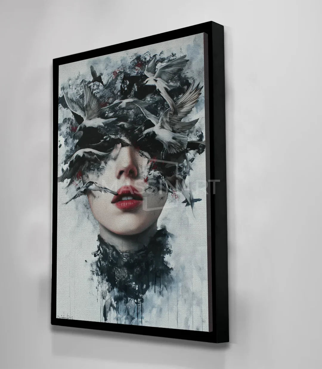 Cuadro mujer con pájaros en escritorio decoración contemporánea Massinart