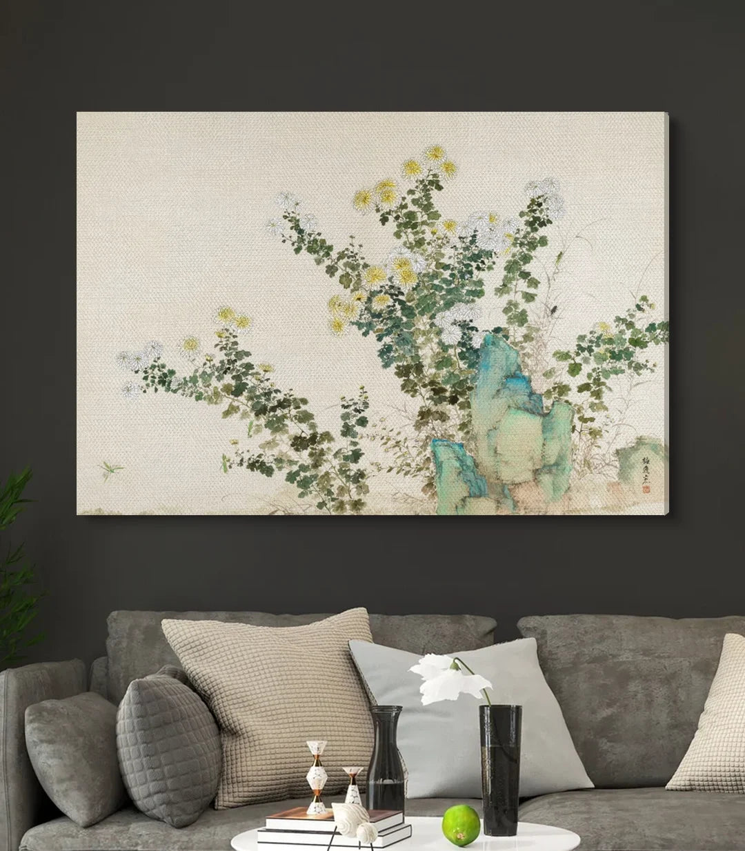 Cuadro Flourish Massinart en comedor — arte mural naturaleza con estética serena
