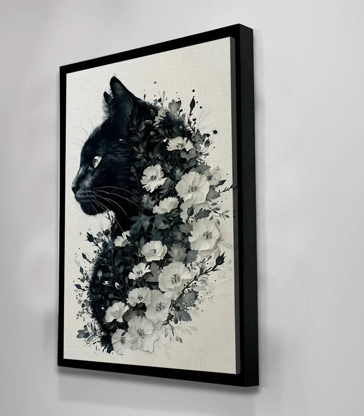 Cuadro Feline Blossom colgado en pared de salón Massinart