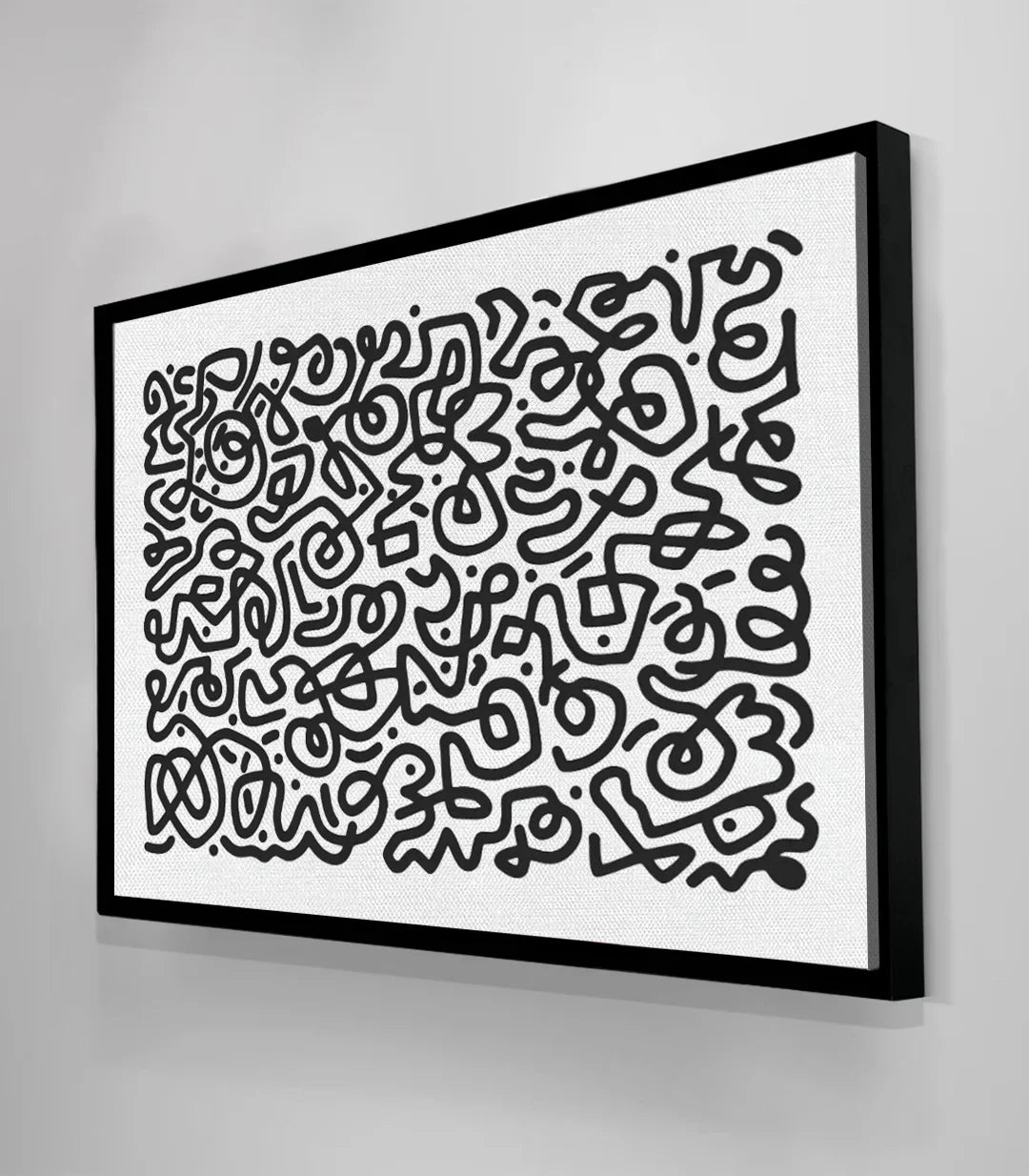 Cuadro arte abstracto negro y blanco en decoración de salón Massinart