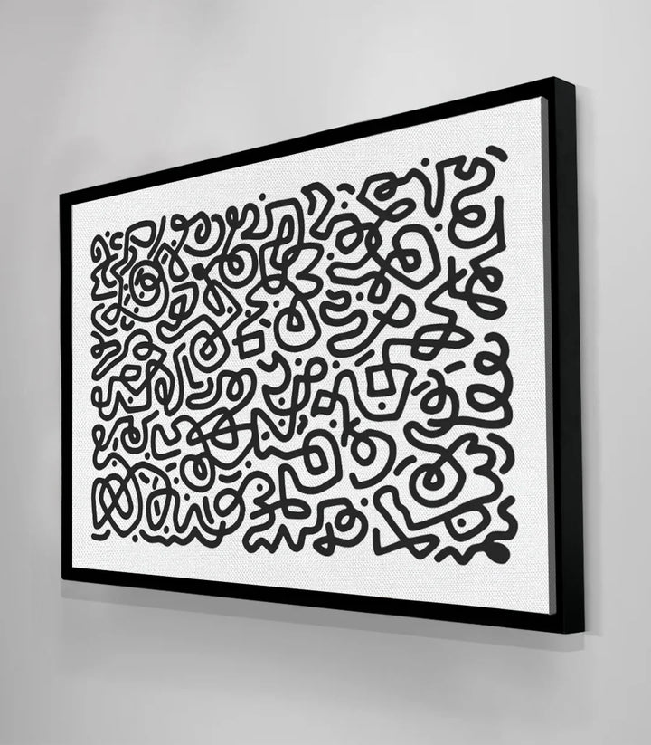 Cuadro arte abstracto negro y blanco en decoración de salón Massinart