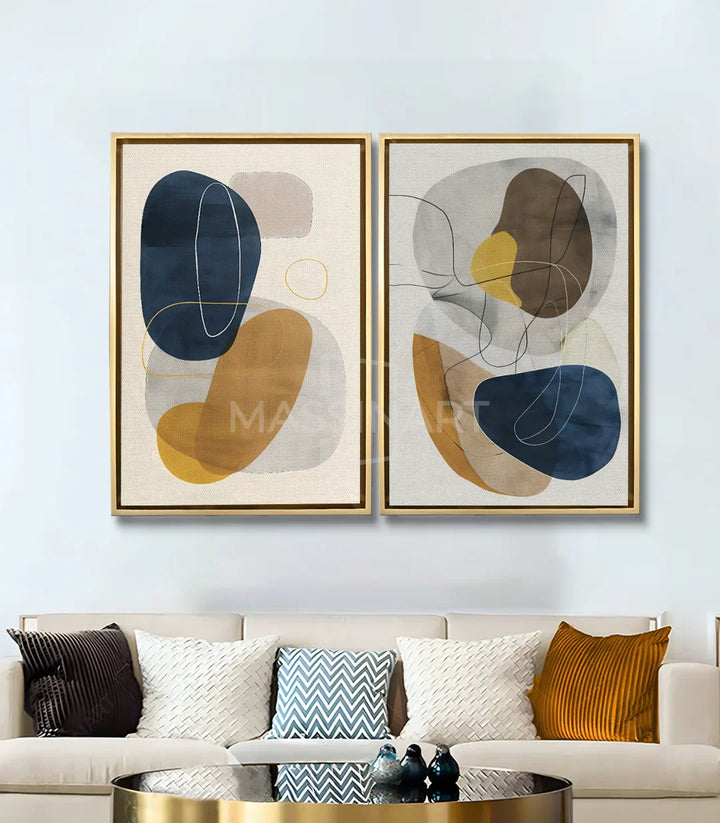 Cuadro Sway díptico abstracto minimalista — ambientado en salón moderno con sofá beige | Massinart