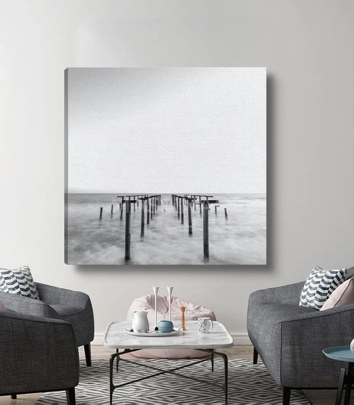 Cuadro paisaje minimalista blanco y negro con marco negro Massinart