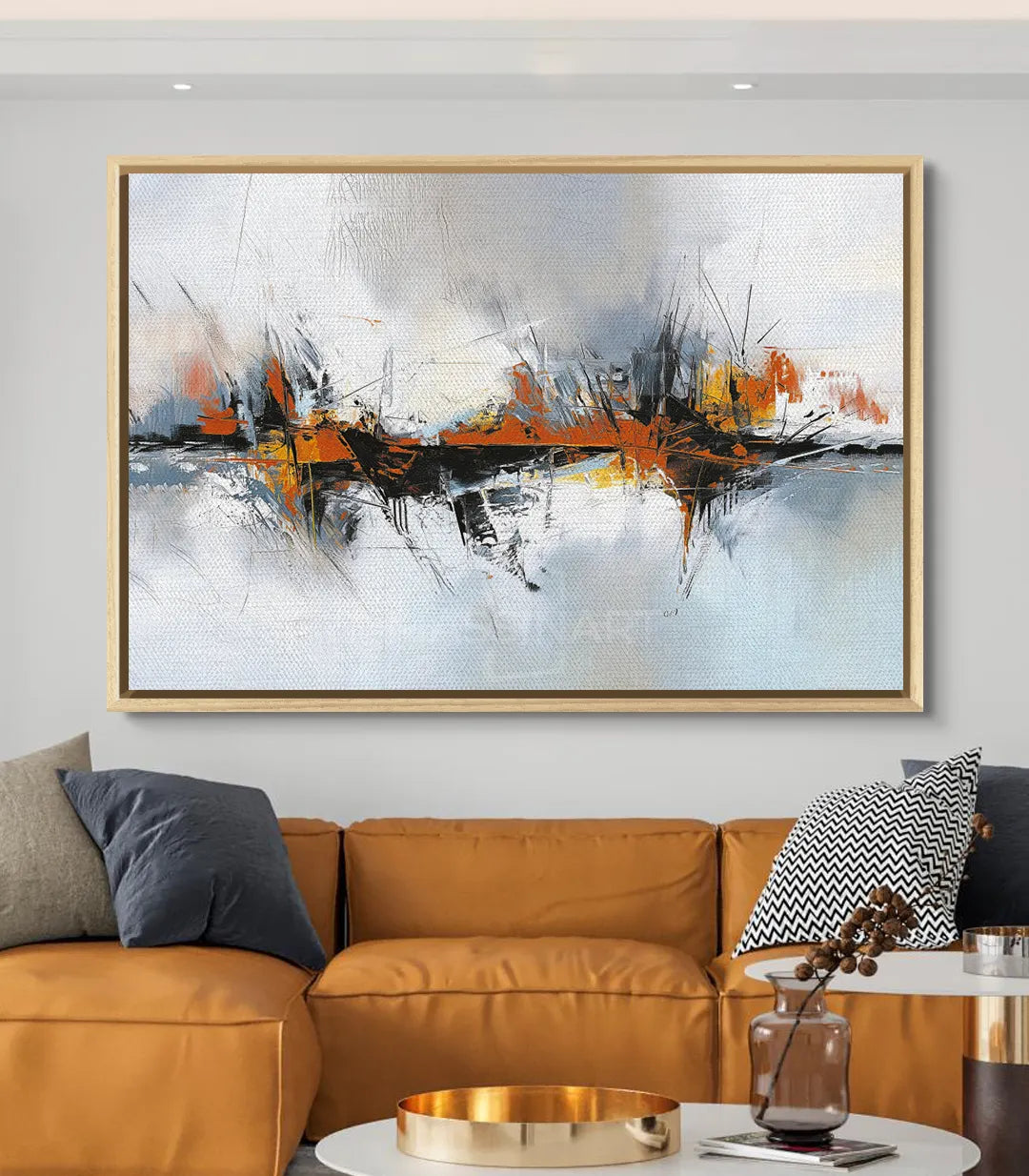 Decoración de salón con cuadro Awakening pintura abstracta Massinart