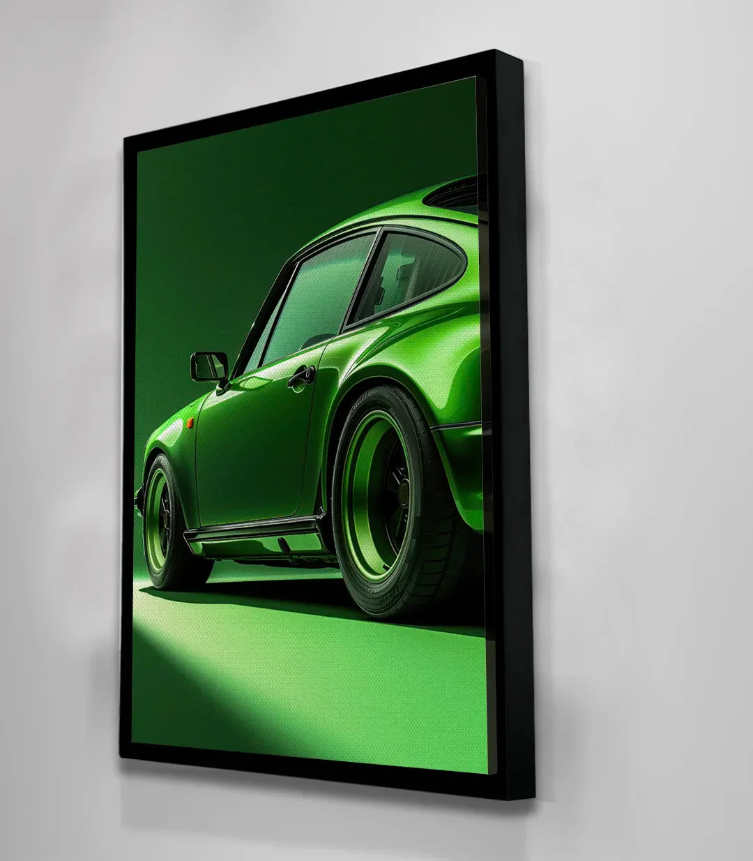Cuadro coche verde Massinart — composición automovilística minimalista