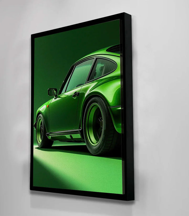 Cuadro coche verde Massinart — composición automovilística minimalista