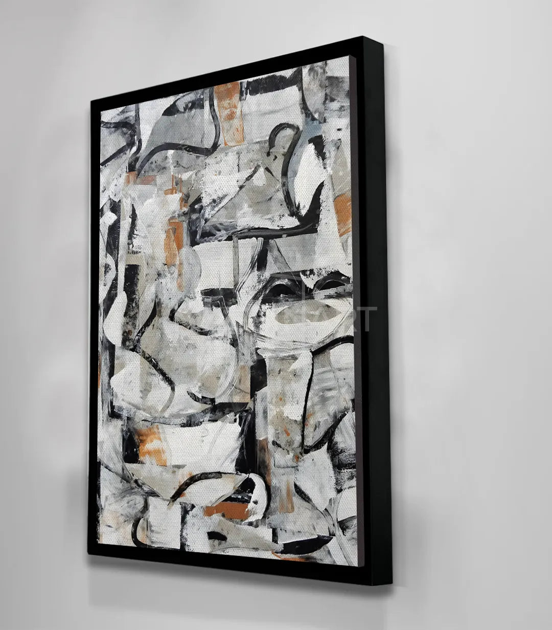 Cuadro arte abstracto vertical — Inkflow Fusion fusión de tinta negro gris beige, Massinart