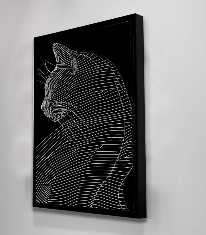 Cuadro felino abstracto Linear Cat para salón moderno — arte mural minimalista