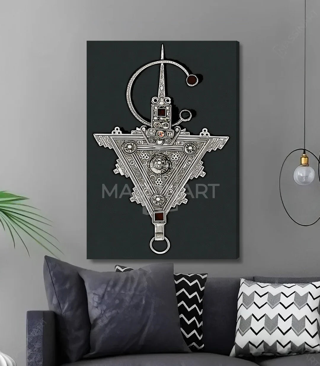 Detalle motivos geométricos cuadro amazigh Massinart