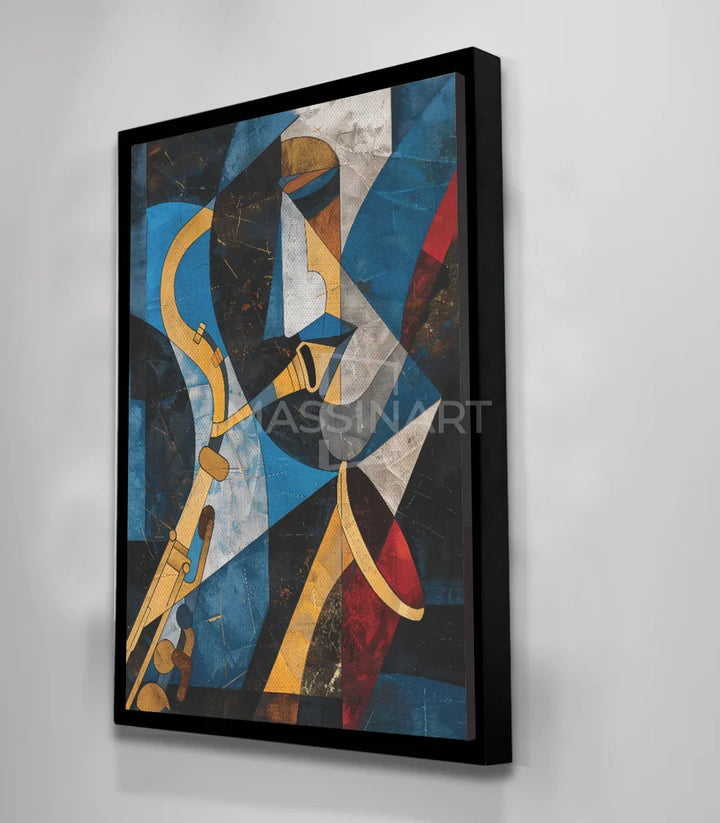 Cuadro Saxo — paleta completa de azules, dorados y negros, Massinart