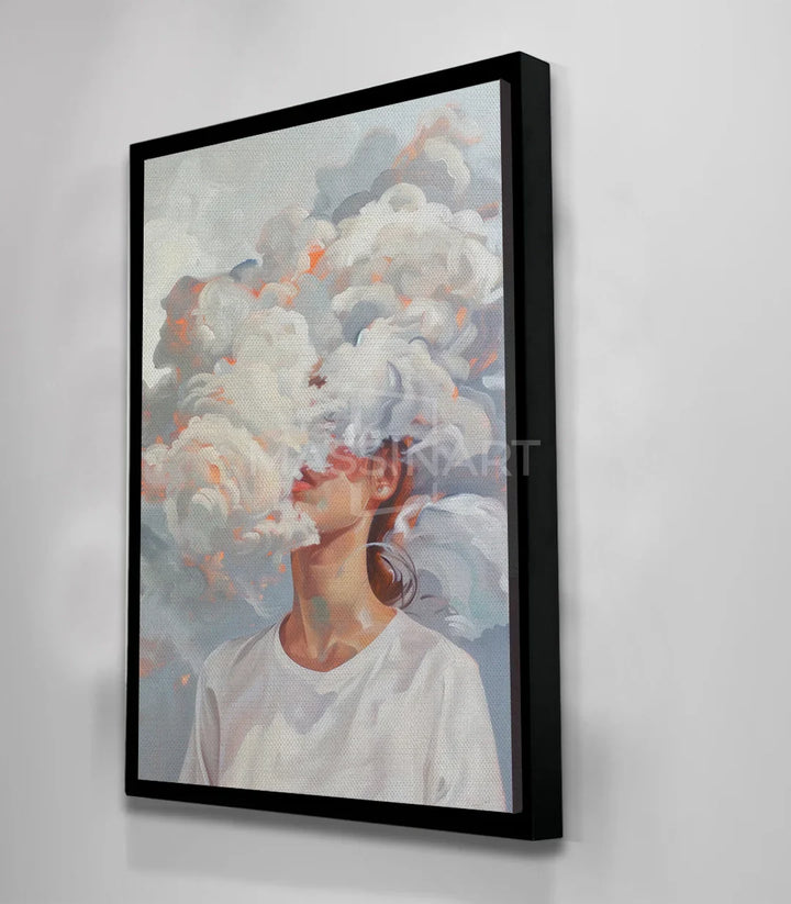 Arte mural retrato abstracto nubes blancas decoración pared Massinart