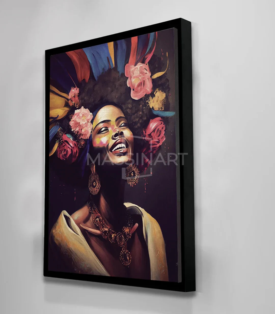 Dormitorio decorado con cuadro mujer expresión positiva Massinart