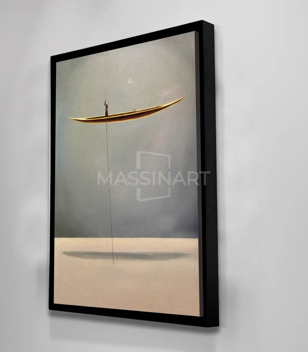 Decoración de pared salón con cuadro barco flotante en tonos claros — Massinart