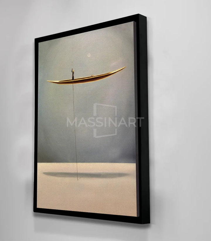 Decoración de pared salón con cuadro barco flotante en tonos claros — Massinart